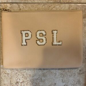 Stoney Clover Lane Tan Clutch with Embellished Letters